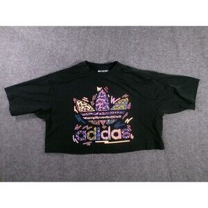 Adidas Crop Top Women Large Black Originals X Kris Andrew Love Unites Tee Y2K